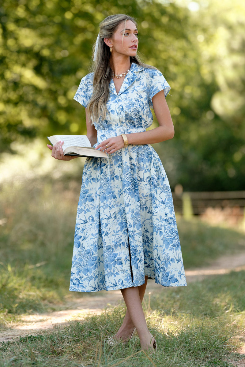 Even The Score Blue & White Midi Dress