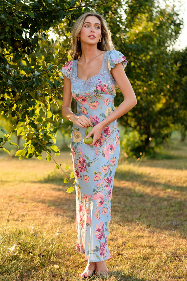 No One Better Sky Blue Floral Maxi Dress