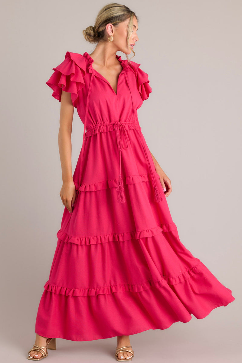 Ruffle Some Feathers Lipstick Pink Maxi Dress