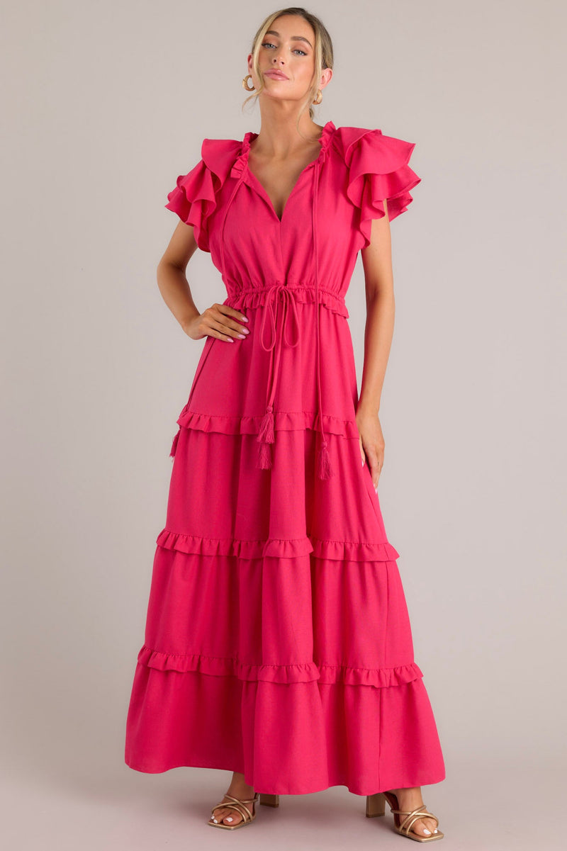 Ruffle Some Feathers Lipstick Pink Maxi Dress