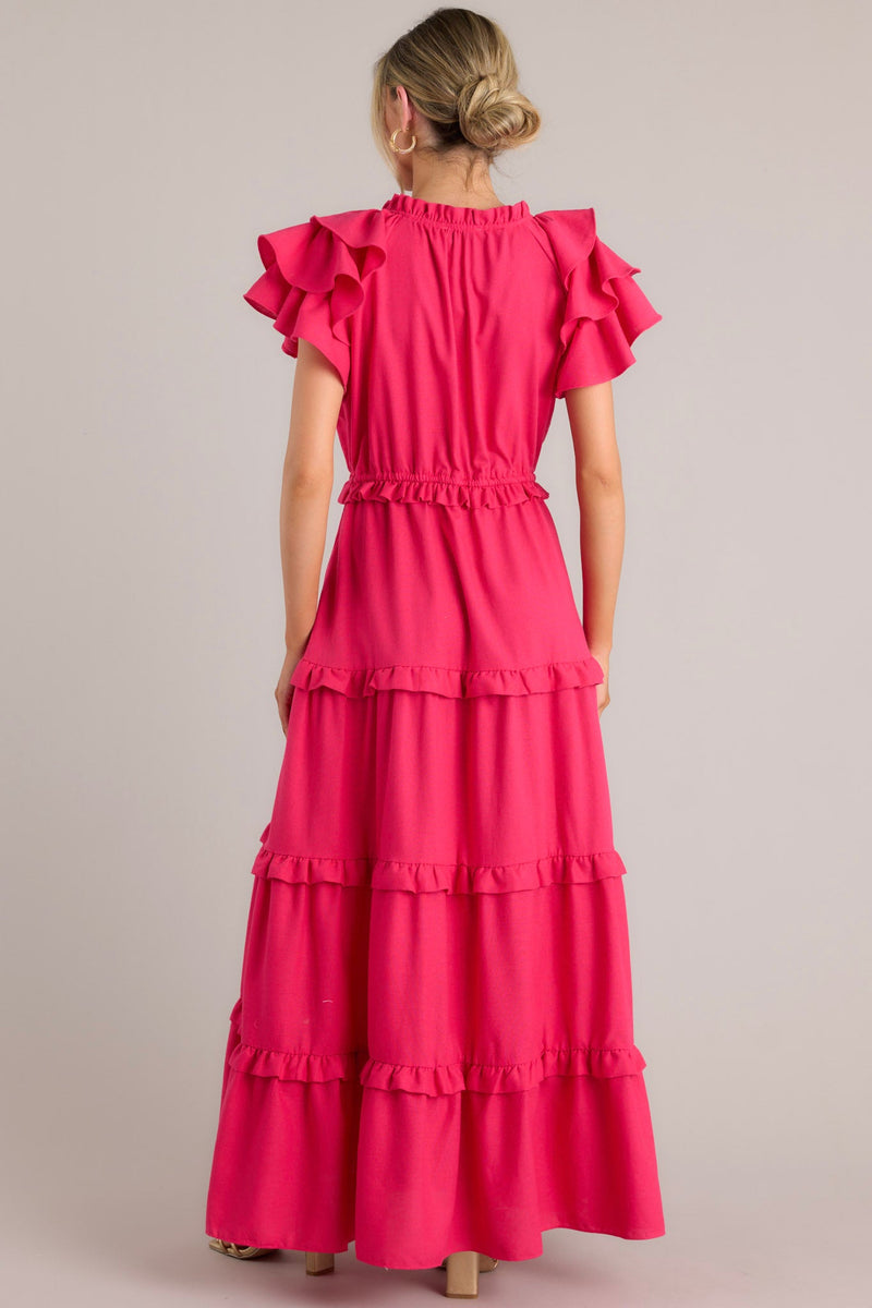 Ruffle Some Feathers Lipstick Pink Maxi Dress