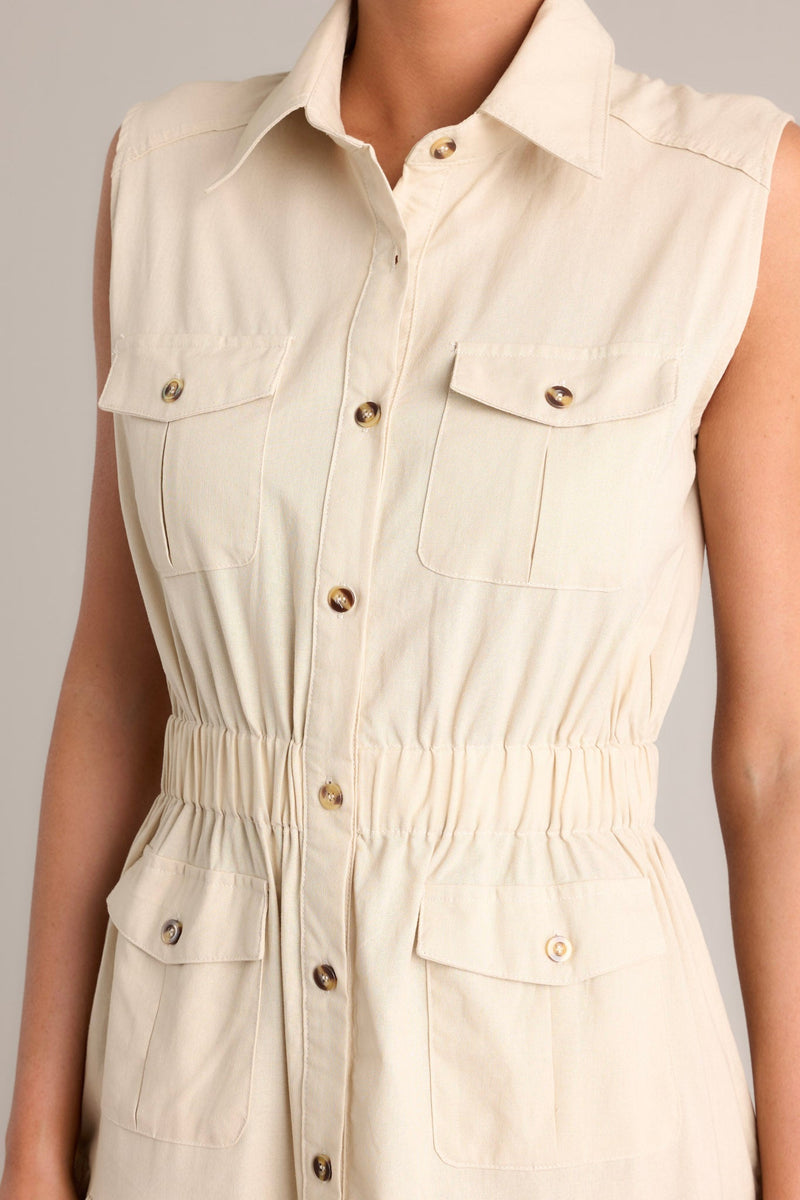 Desert Dusk Beige Button Front Tiered  Maxi Dress