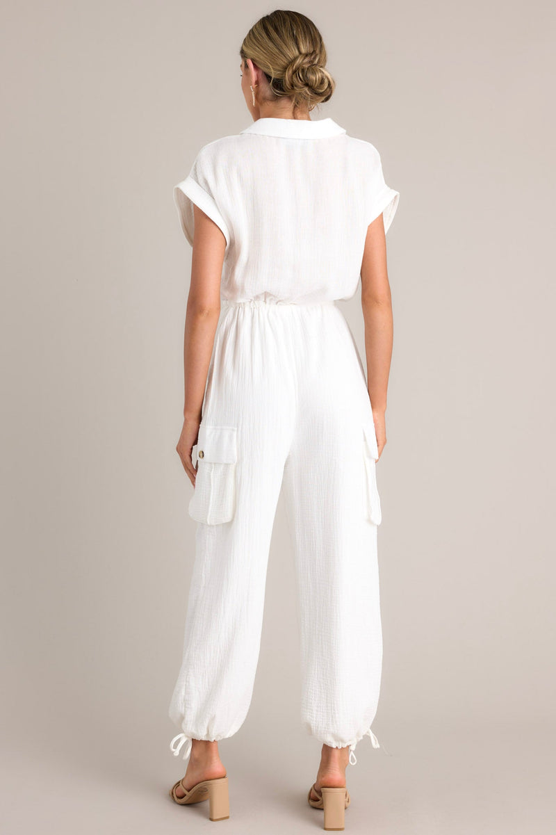 Skyline Soiree 100% Cotton Ivory Collared Jumpsuit