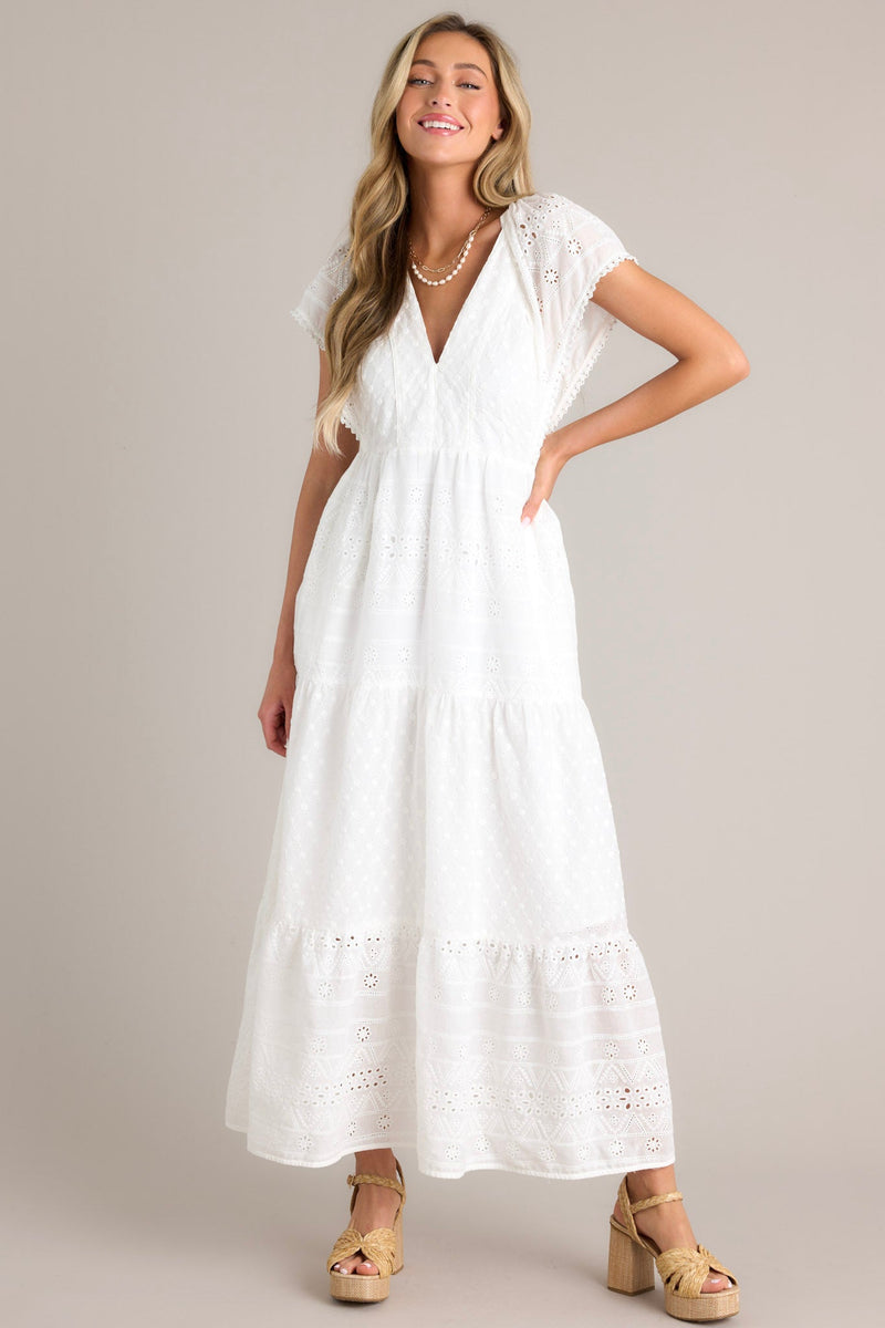 Whispering Winds White Eyelet Maxi Dress