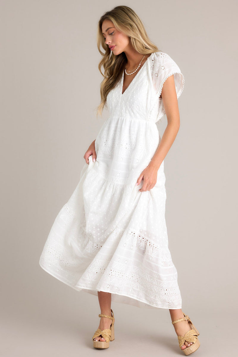 Whispering Winds White Eyelet Maxi Dress