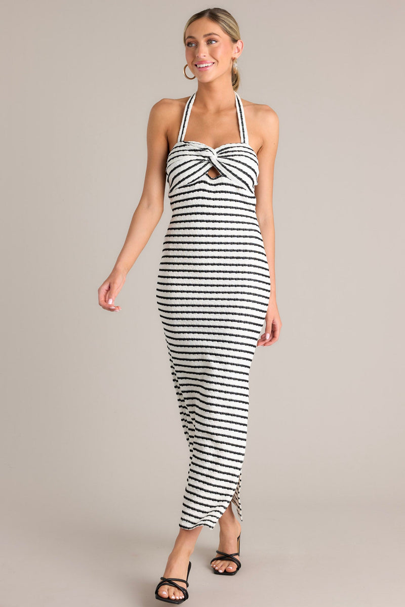 Contrast Couture Black Stripe Halter Maxi Dress