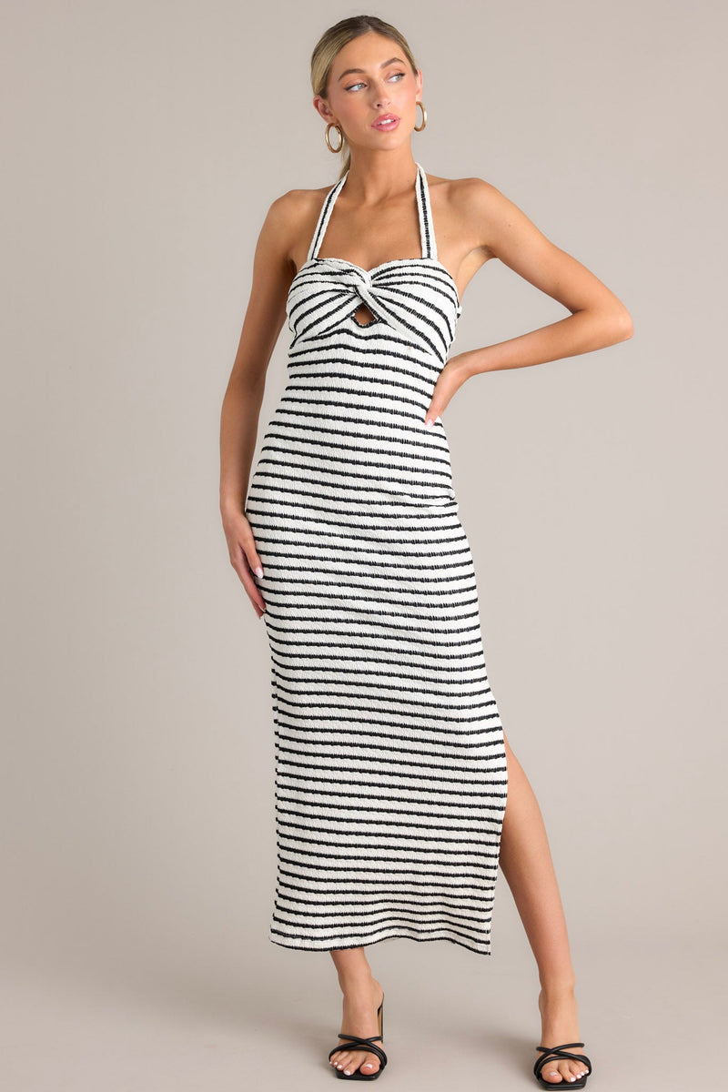 Contrast Couture Black Stripe Halter Maxi Dress