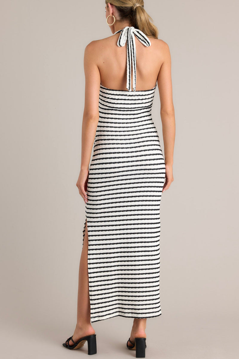 Contrast Couture Black Stripe Halter Maxi Dress