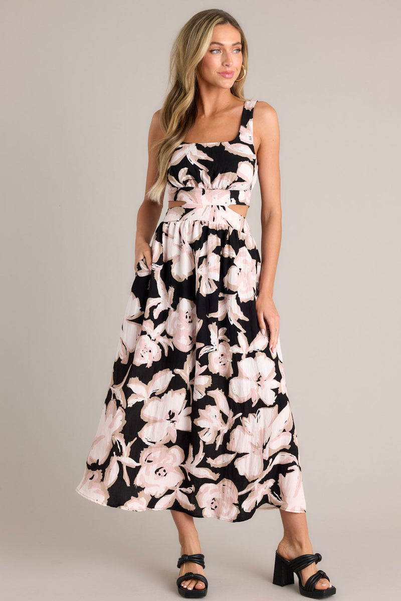 Radiant Day Black Floral Cutout Maxi Dress