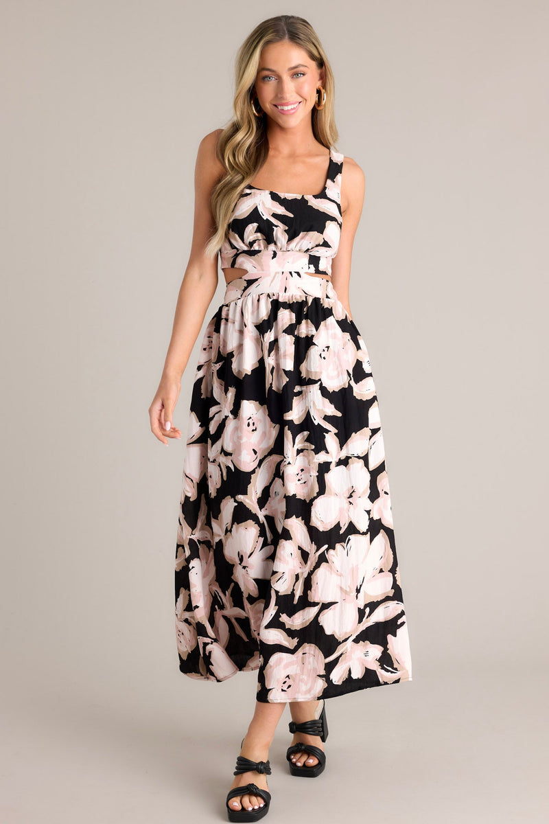 Radiant Day Black Floral Cutout Maxi Dress