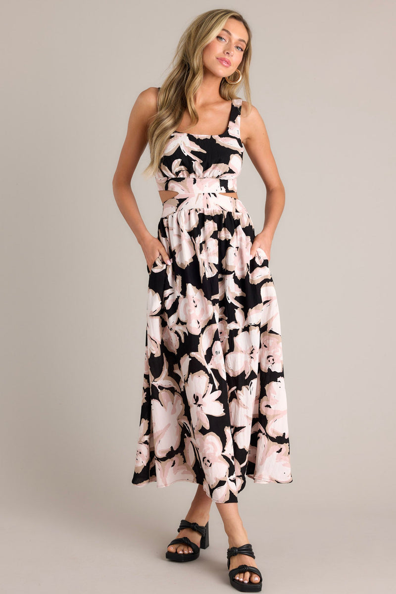 Radiant Day Black Floral Cutout Maxi Dress