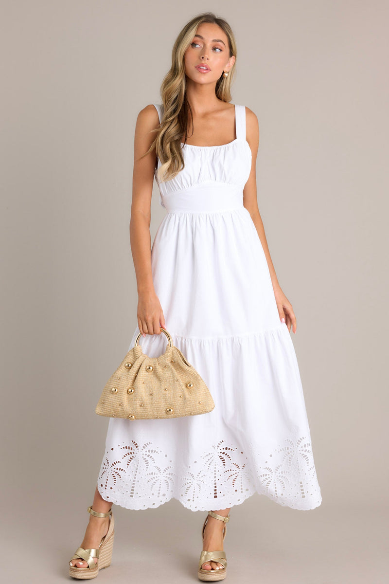 Garden Breeze Cotton White Eyelet Midi Dress