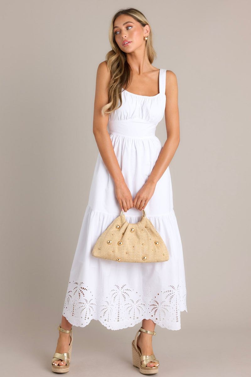 Garden Breeze Cotton White Eyelet Midi Dress