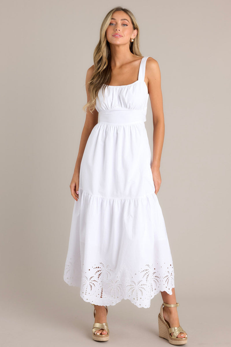 Garden Breeze Cotton White Eyelet Midi Dress