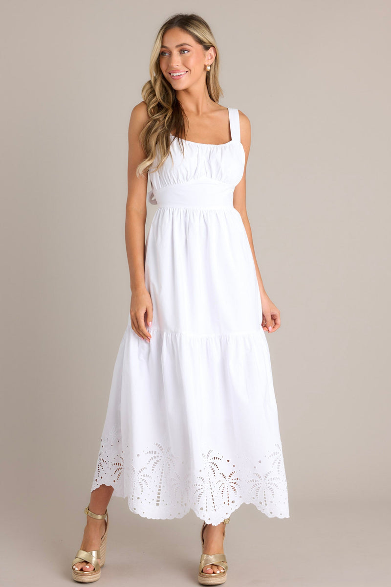 Garden Breeze Cotton White Eyelet Midi Dress