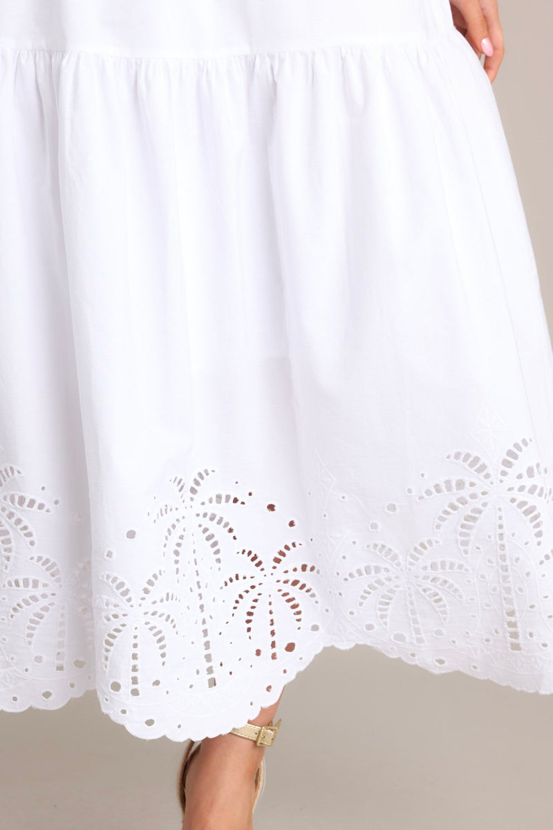 Garden Breeze Cotton White Eyelet Midi Dress