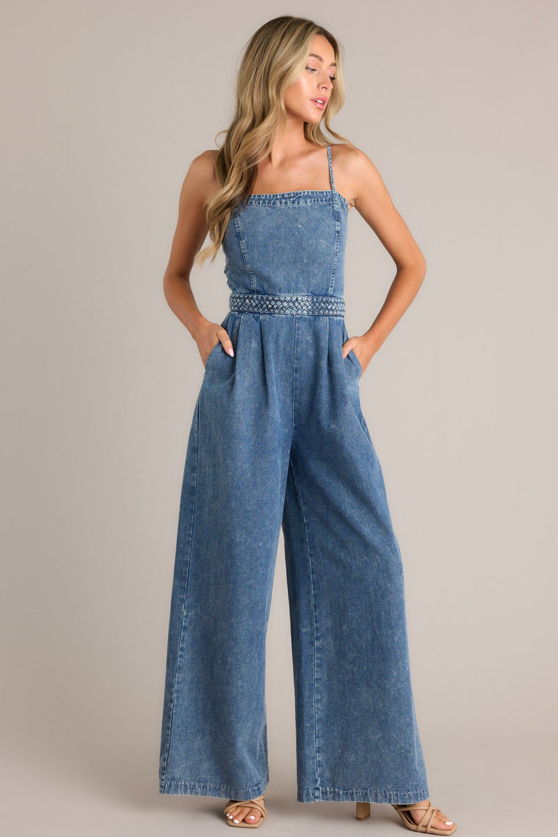 Indigo Sky Dark Chambray Acid Wash Jumpsuit