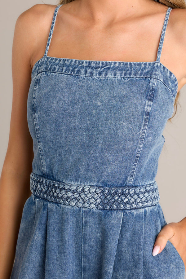 Indigo Sky Dark Chambray Acid Wash Jumpsuit