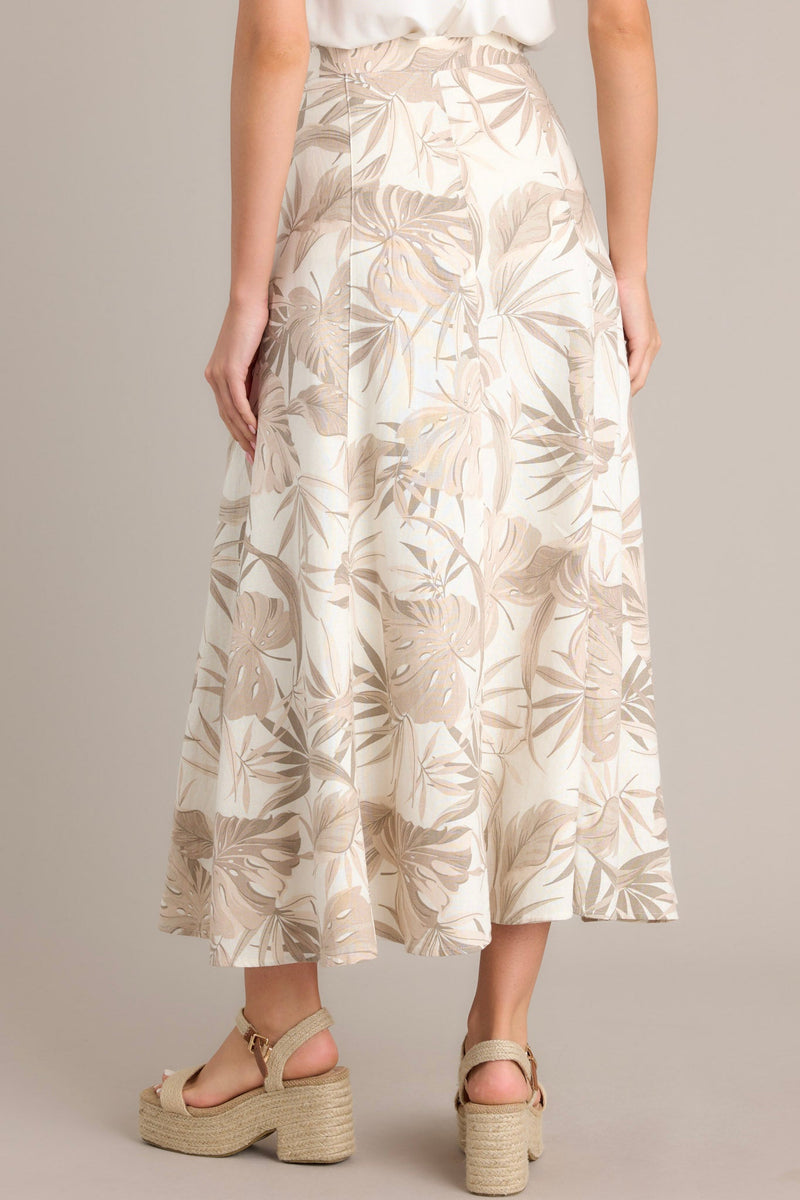 Wave Of Elegance Sandstone Tropical Print Maxi Skirt