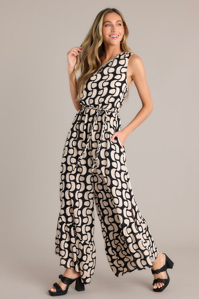 Retro Wave Black Abstract One Shoulder Jumpsuit