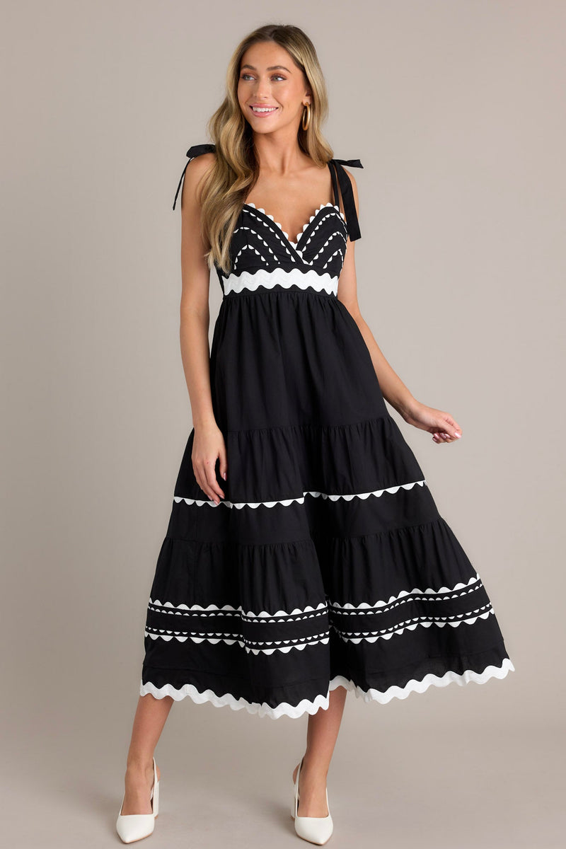 Elegant Edge 100% Cotton Black Ricrac Maxi Dress