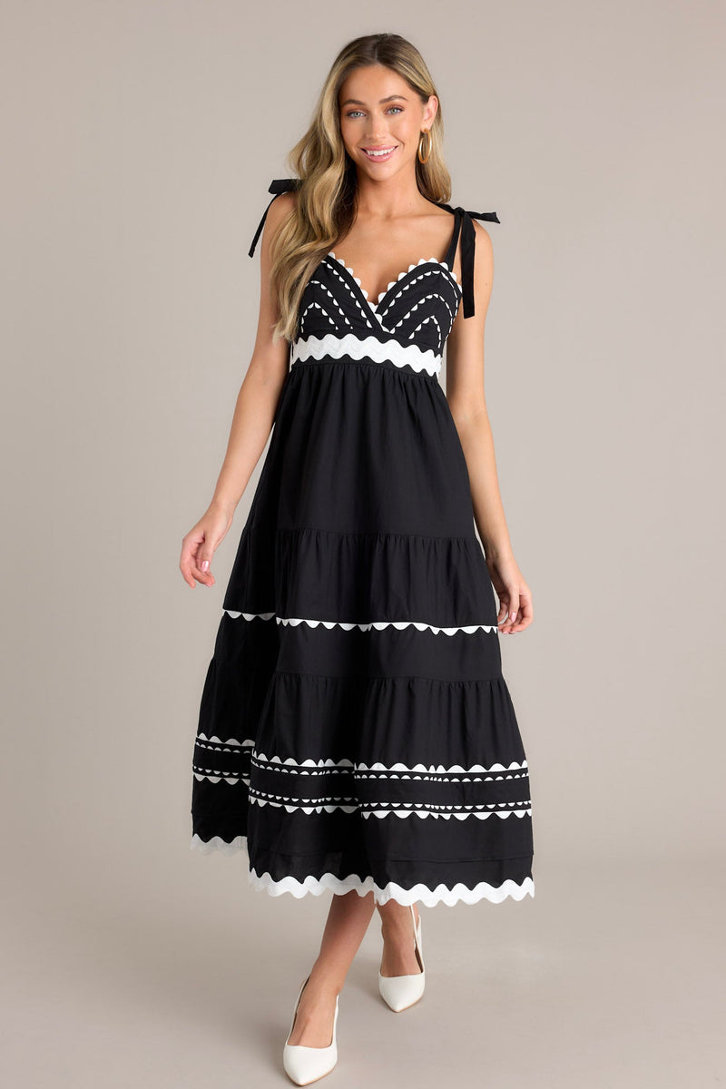 Elegant Edge 100% Cotton Black Ricrac Maxi Dress