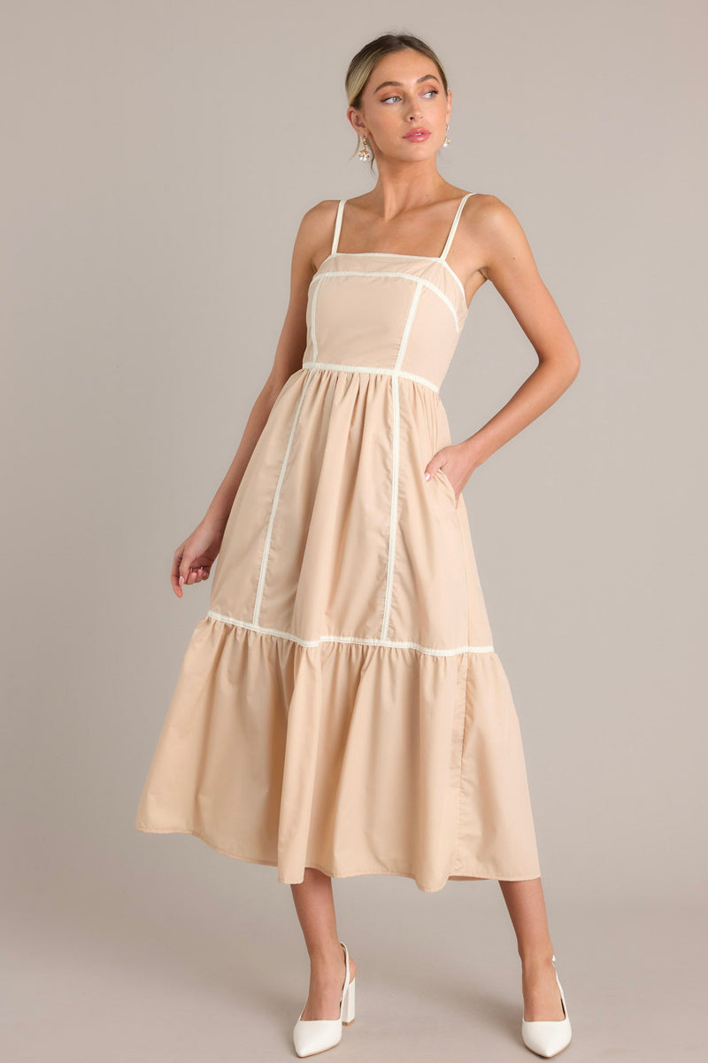 Timeless Charm Beige Square Neck Maxi Dress