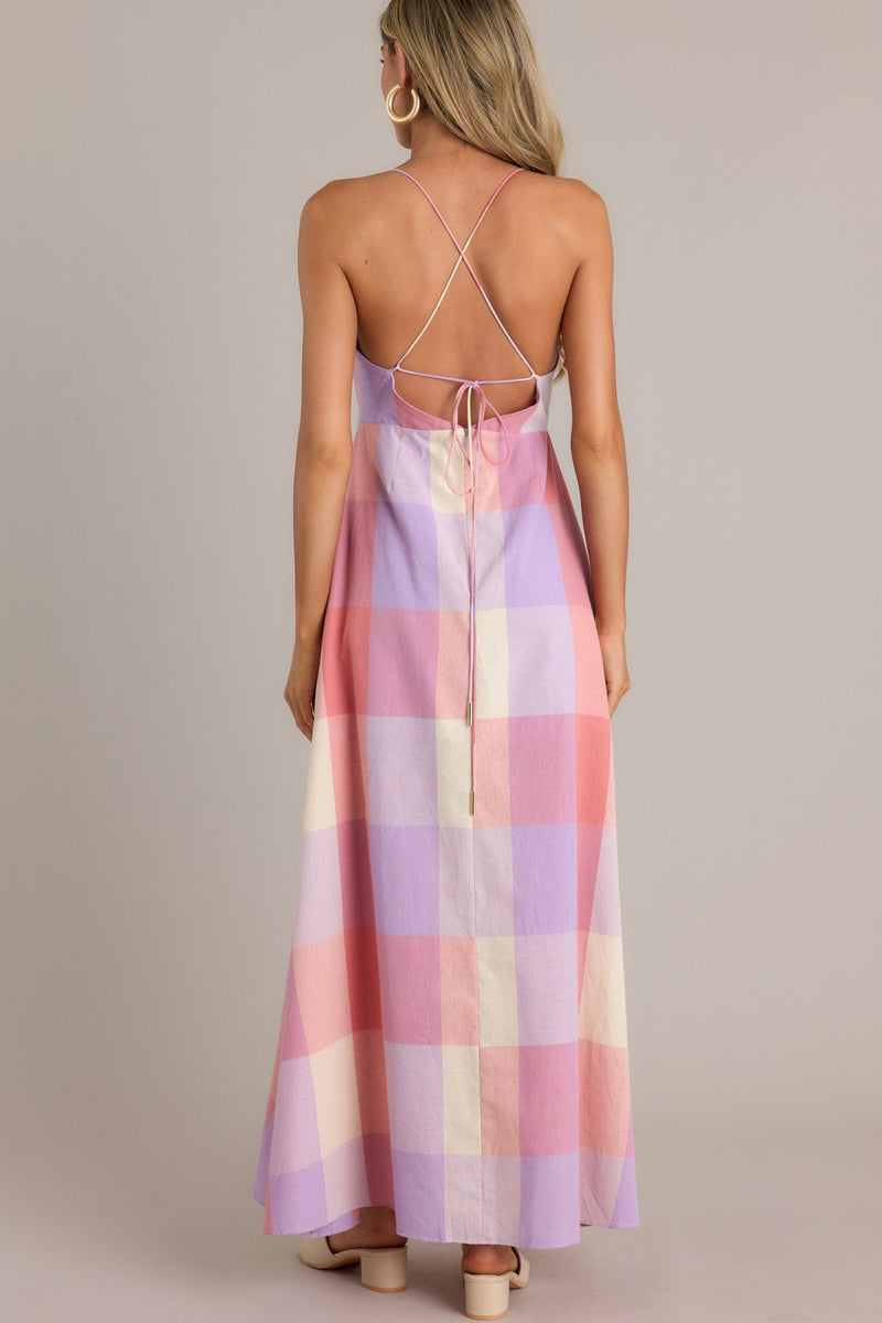 Pastel Dreams Pink Multi Plaid Cotton Blend Maxi Dress