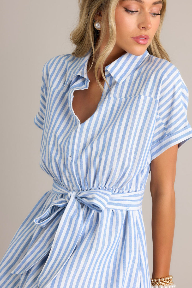 Shell Seekers Blue & White Stripe Button Front Midi Dress