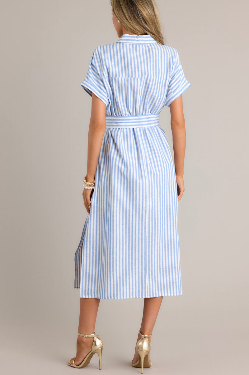 Shell Seekers Blue & White Stripe Button Front Midi Dress