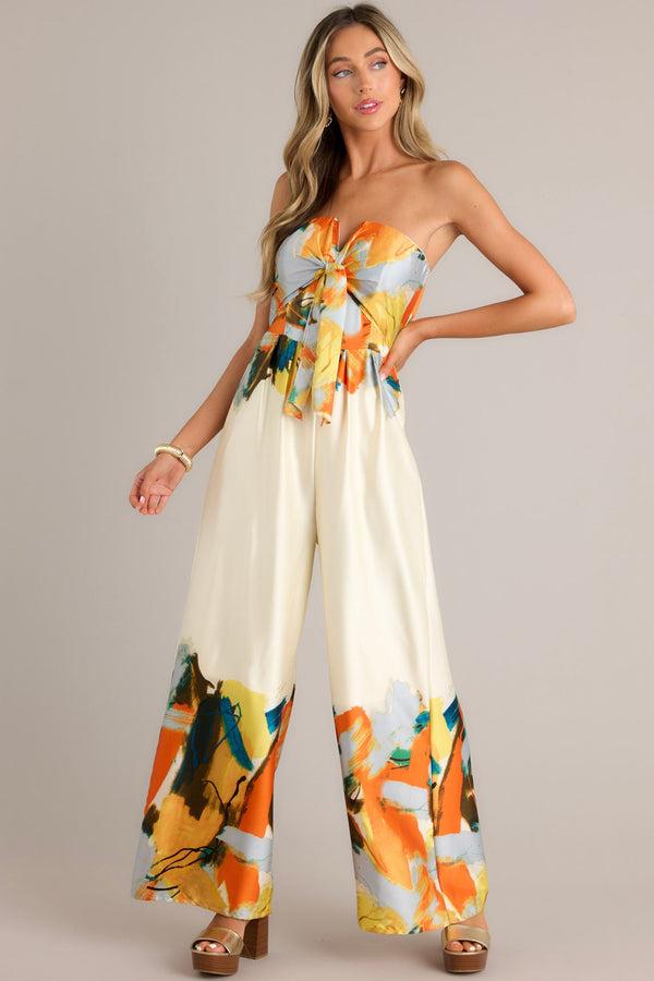 Fresh Beginnings Ivory Multi Print Strapless Jumpsuit