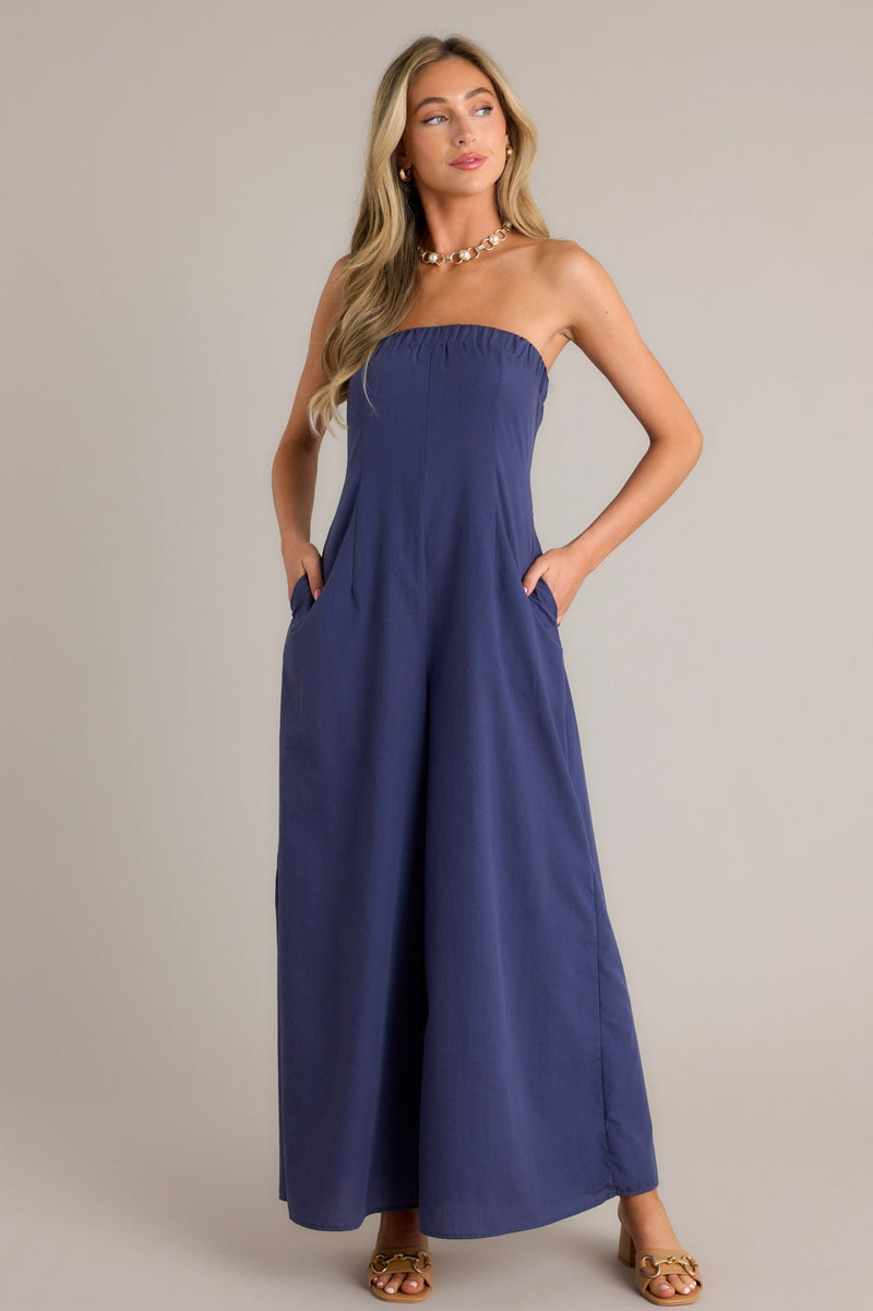 Behind The Smile Navy Strapless Jumpsuit