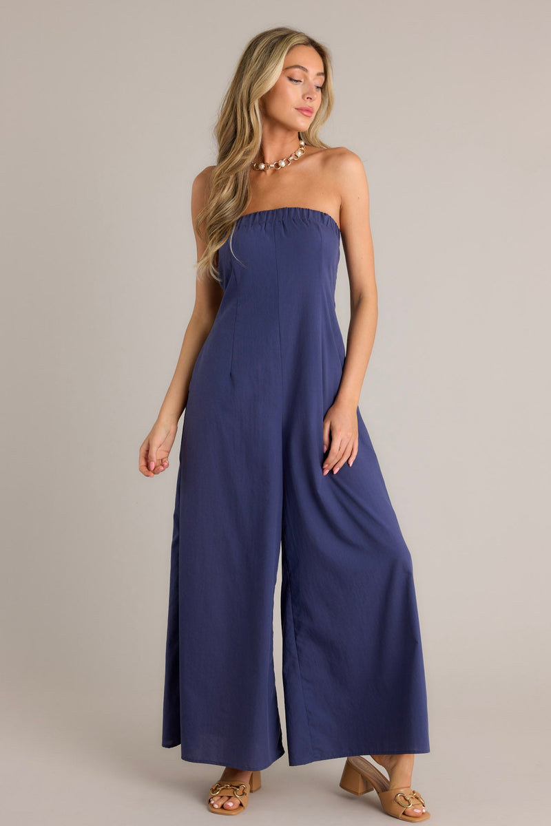 Behind The Smile Navy Strapless Jumpsuit