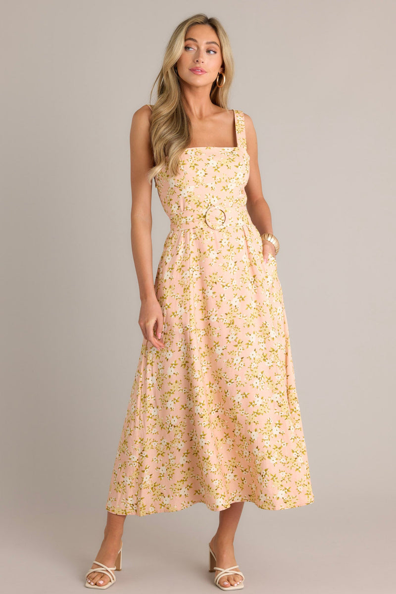 Blooming Grace Orange Peach Floral Maxi Dress