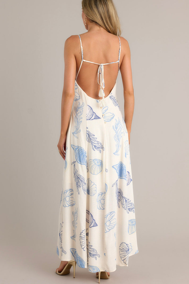 Pacific Breeze Blue Tropical Print Maxi Dress