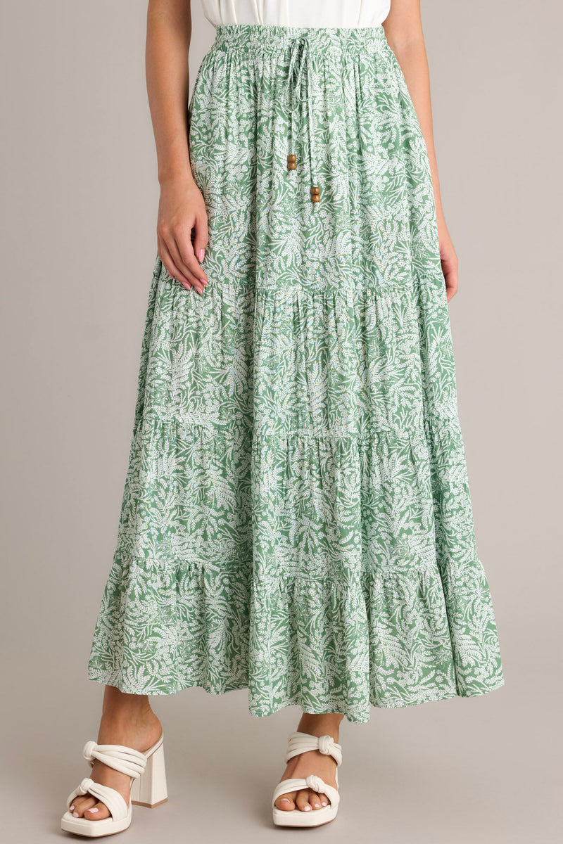 Blissful Moments Light Green Floral Maxi Skirt