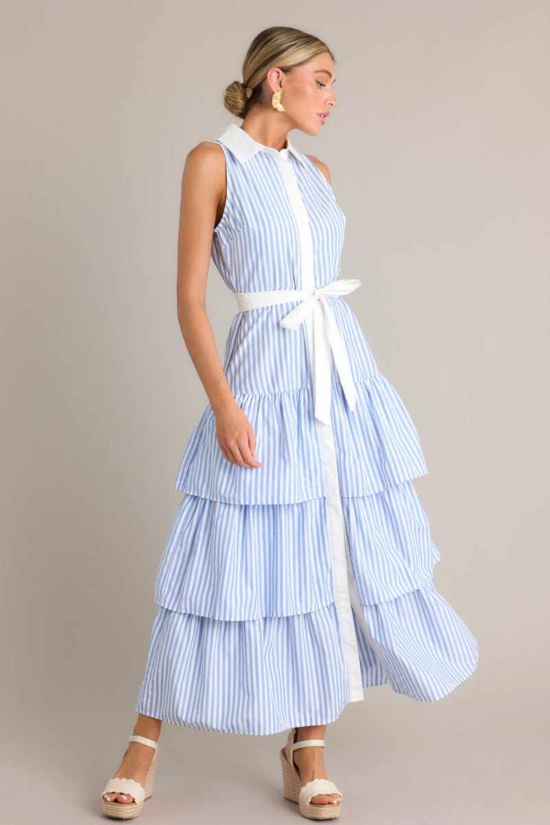 Treasure Trove Blue Stripe Button Front Maxi Dress