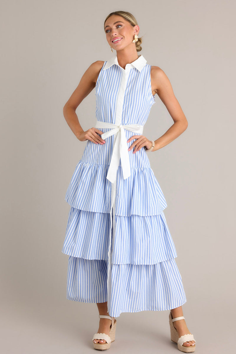 Treasure Trove Blue Stripe Button Front Maxi Dress