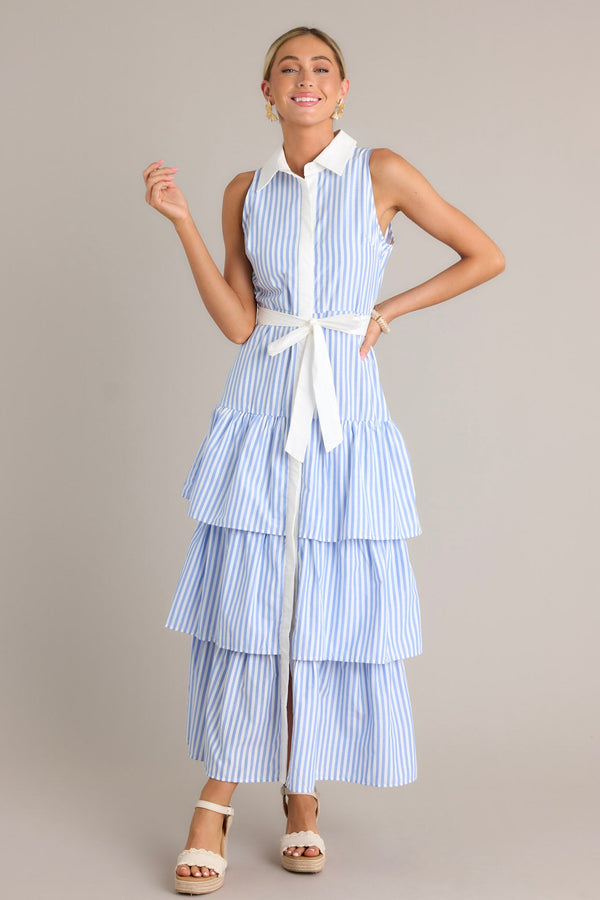 Treasure Trove Blue Stripe Button Front Maxi Dress