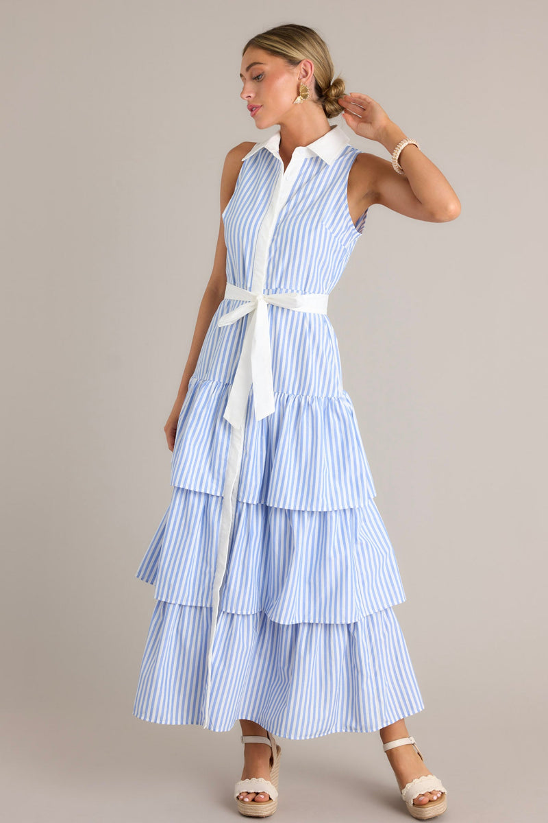 Treasure Trove Blue Stripe Button Front Maxi Dress