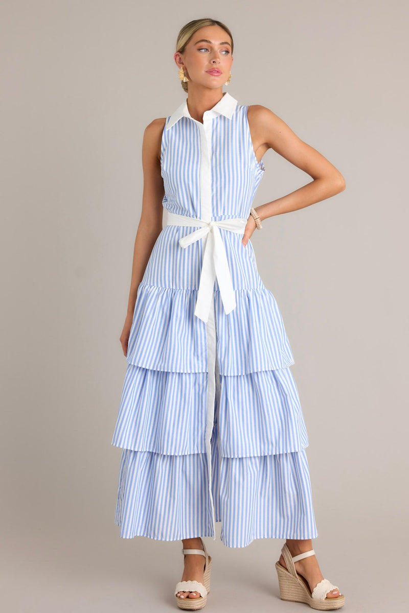 Treasure Trove Blue Stripe Button Front Maxi Dress