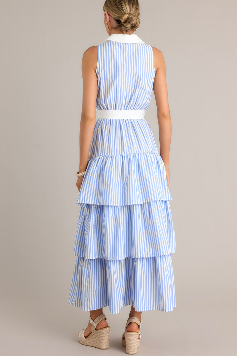 Treasure Trove Blue Stripe Button Front Maxi Dress