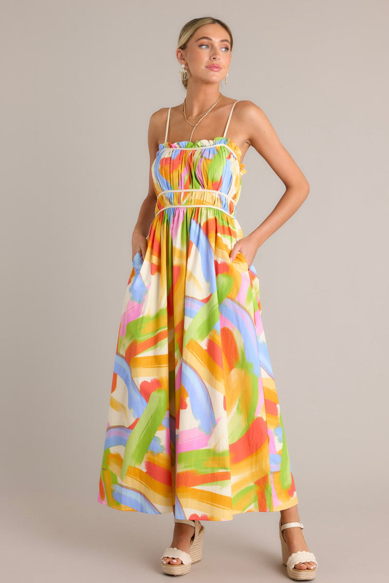 Call Me Yours 100% Cotton Yellow Multi Print Maxi Dress