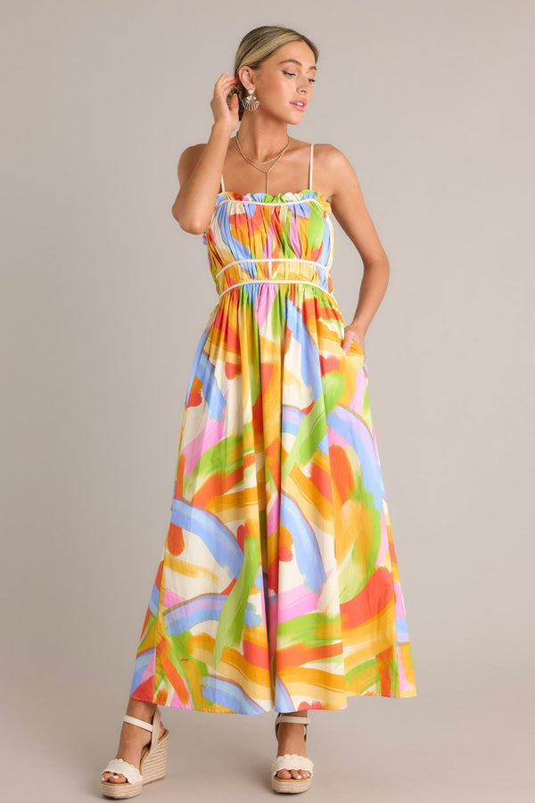 Call Me Yours 100% Cotton Yellow Multi Print Maxi Dress