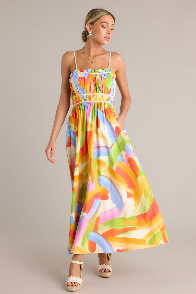 Call Me Yours 100% Cotton Yellow Multi Print Maxi Dress