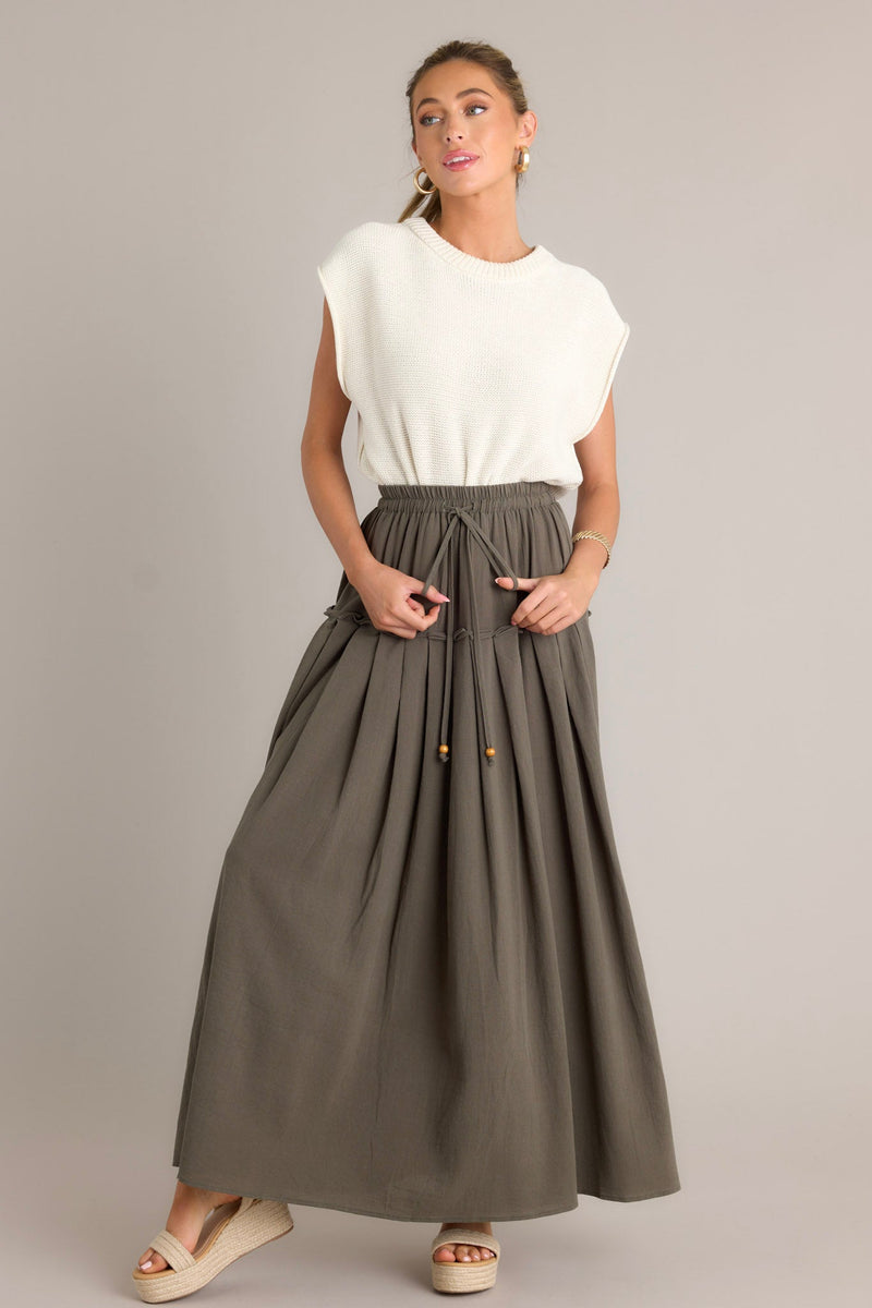 Harmony Flow 100% Cotton Olive Green Maxi Skirt