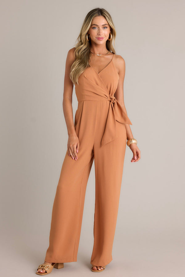 Make Every Day Count Light Clay Faux Wrap Jumpsuit