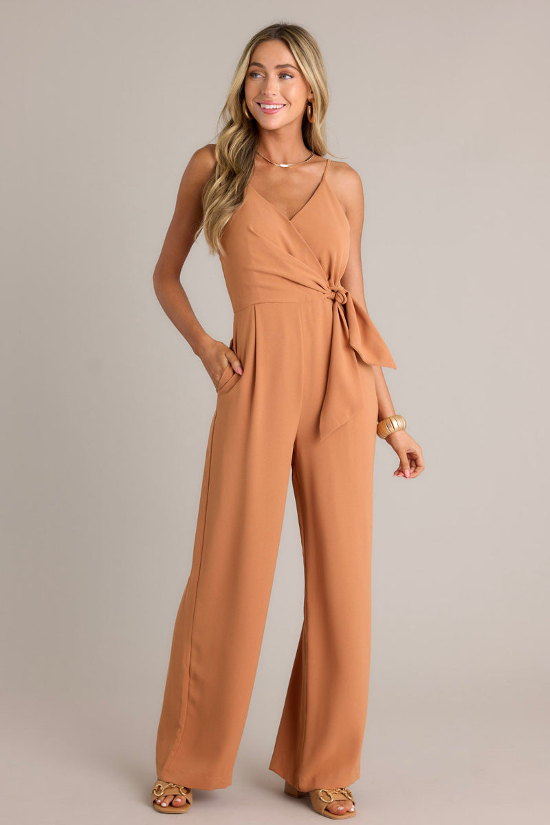 Make Every Day Count Light Clay Faux Wrap Jumpsuit