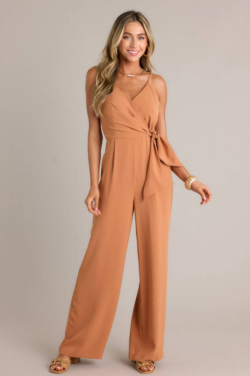 Make Every Day Count Light Clay Faux Wrap Jumpsuit