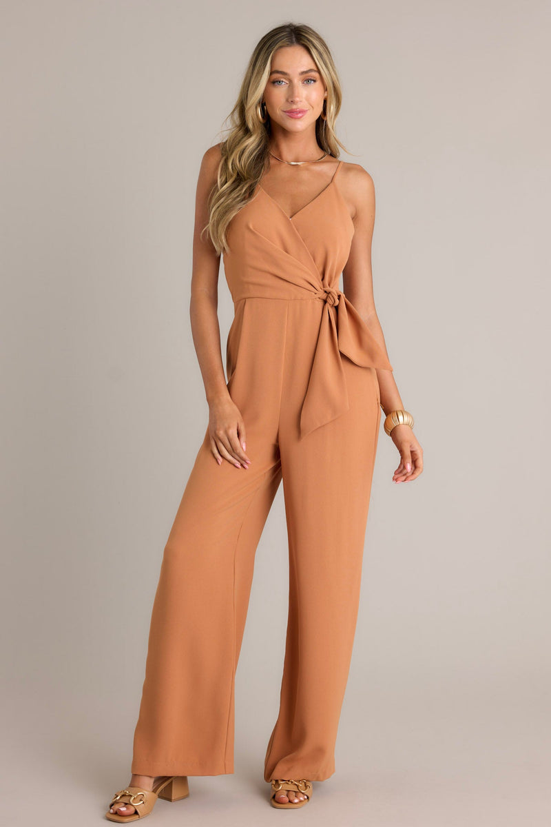 Make Every Day Count Light Clay Faux Wrap Jumpsuit